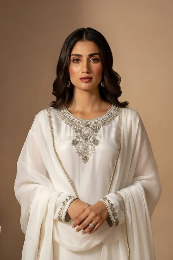 White Luxury Embroidered Suit – Elegant Formal & Festive Wear